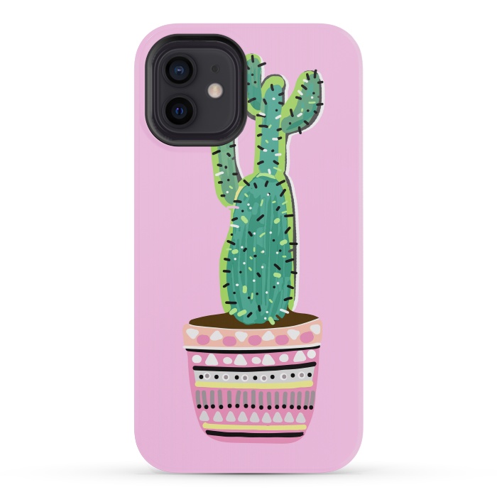 iPhone 12 mini StrongFit Pink Cacti by MUKTA LATA BARUA