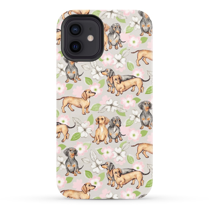 iPhone 12 StrongFit Dachshunds and dogwood blossoms by Micklyn Le Feuvre