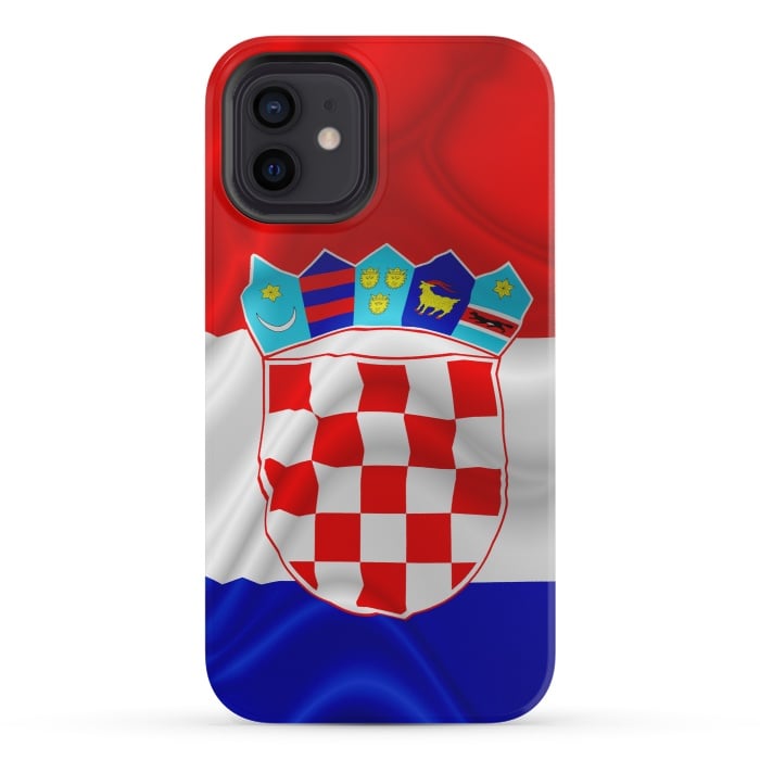 iPhone 12 mini StrongFit Croatia Flag Waving Digital Silk Satin Fabric  by BluedarkArt