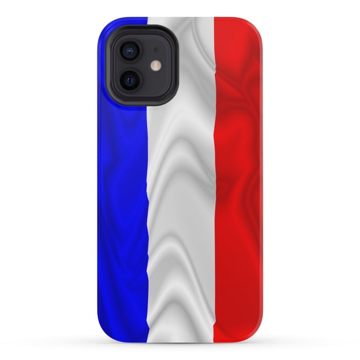 iPhone 12 mini StrongFit France Flag Waving Digital Silk Satin Fabric  by BluedarkArt