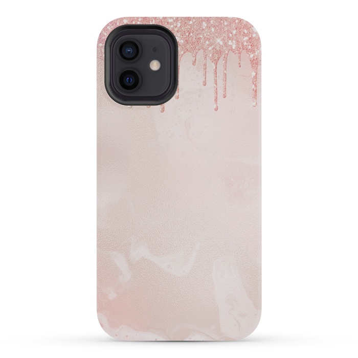 iPhone 12 mini StrongFit Pink Glitter Rain  by  Utart