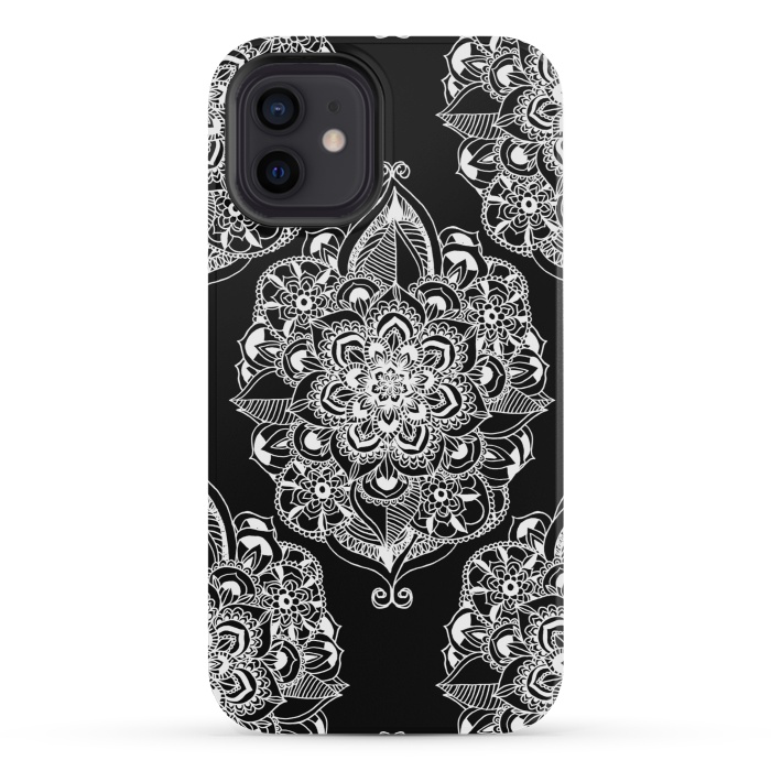iPhone 12 mini StrongFit Black & White Graphic Mandala Diamonds by Tangerine-Tane