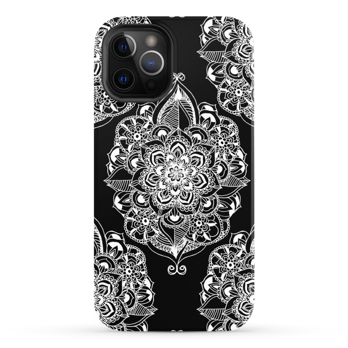 iPhone 12 Pro StrongFit Black & White Graphic Mandala Diamonds by Tangerine-Tane