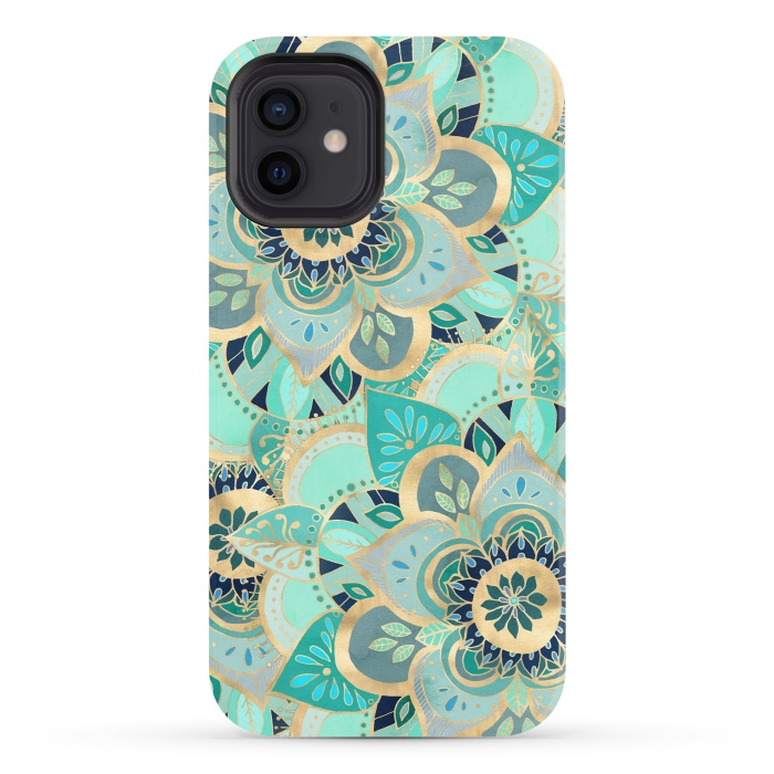 iPhone 12 StrongFit Emerald and Gold Mandalas by Tangerine-Tane