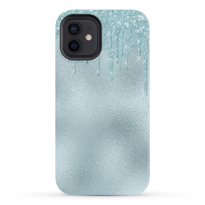 iPhone 12 mini StrongFit Ice Blue Glitter Droplets on Metal Foil by  Utart