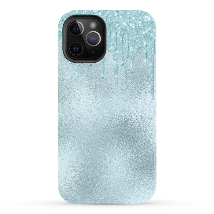 iPhone 12 Pro StrongFit Ice Blue Glitter Droplets on Metal Foil by  Utart
