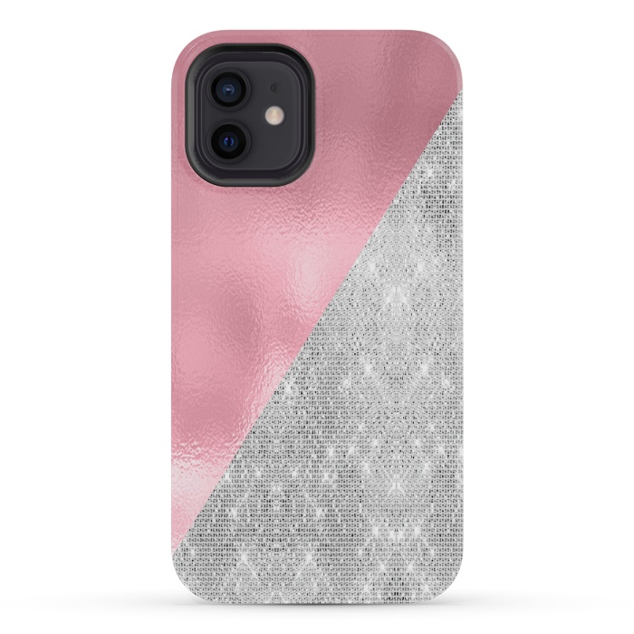 iPhone 12 mini StrongFit Pink Silver Glitter  by Alemi