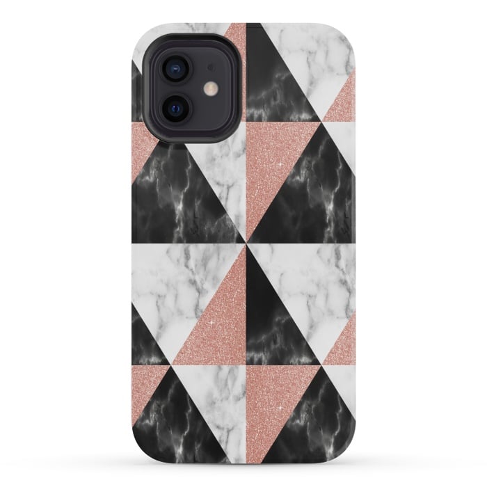 iPhone 12 mini StrongFit Marble Triangles Geometric by Alemi