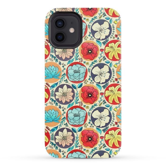 iPhone 12 mini StrongFit Polka Dot Floral On Cream by Tigatiga