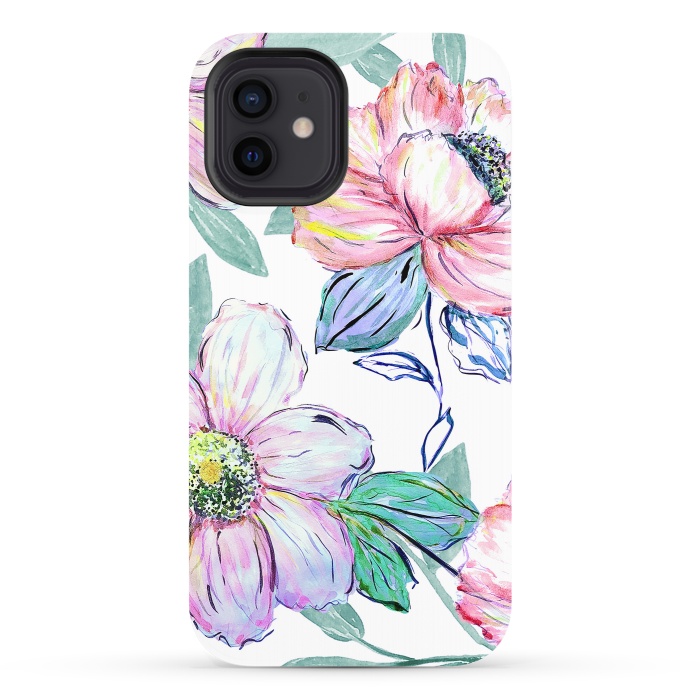 iPhone 12 StrongFit Romantic watercolor flowers hand paint design by InovArts