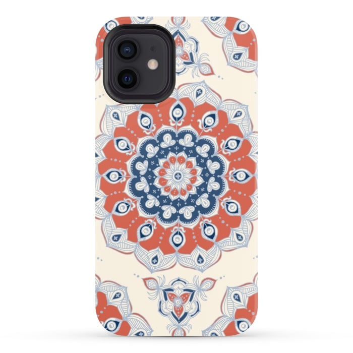 iPhone 12 StrongFit Red, Blue and Cream Floral Mandala por Micklyn Le Feuvre