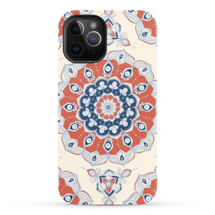 iPhone 12 Pro StrongFit Red, Blue and Cream Floral Mandala by Micklyn Le Feuvre