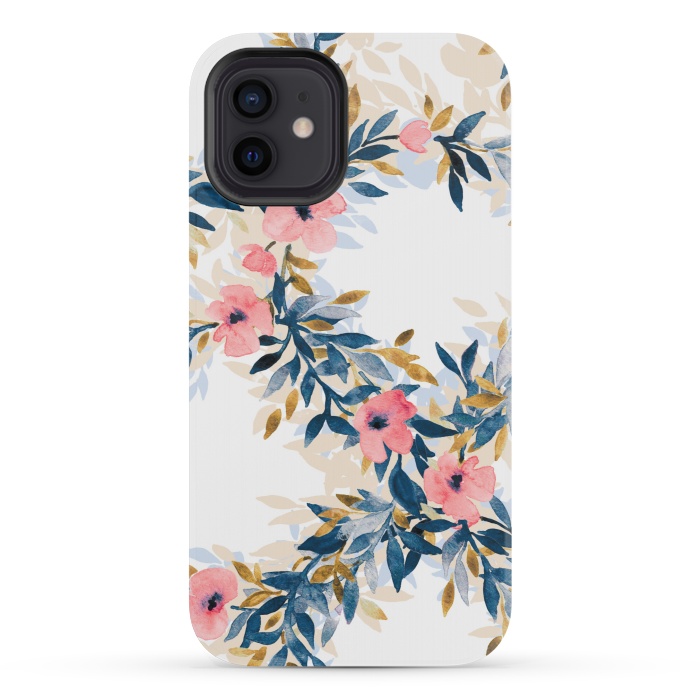 iPhone 12 mini StrongFit Fresh Pink Watercolor Floral Wreaths by Micklyn Le Feuvre