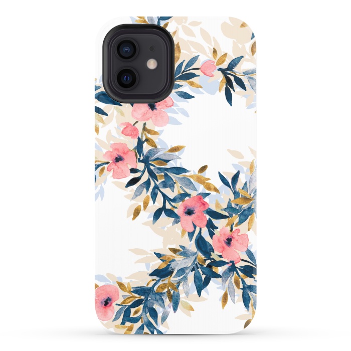 iPhone 12 StrongFit Fresh Pink Watercolor Floral Wreaths by Micklyn Le Feuvre