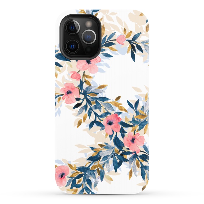 iPhone 12 Pro StrongFit Fresh Pink Watercolor Floral Wreaths by Micklyn Le Feuvre