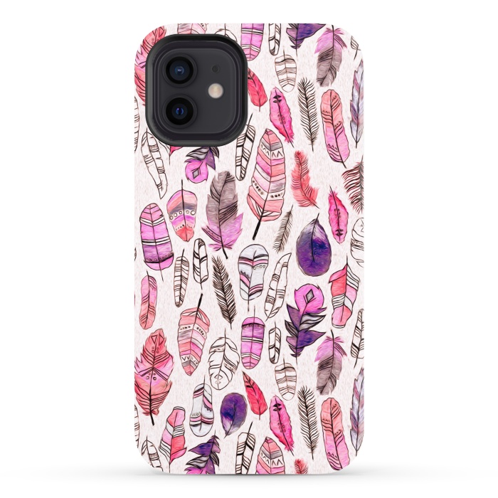 iPhone 12 StrongFit Pink Feathers  by Tigatiga