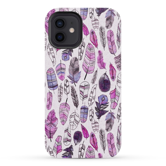 iPhone 12 mini StrongFit Purple Feathers  by Tigatiga