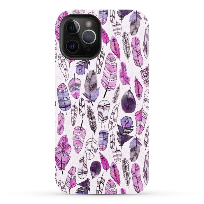 iPhone 12 Pro StrongFit Purple Feathers  by Tigatiga