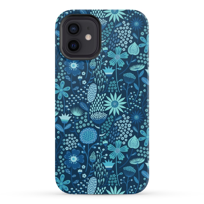 iPhone 12 mini StrongFit Celebration Floral Blue by Portia Monberg