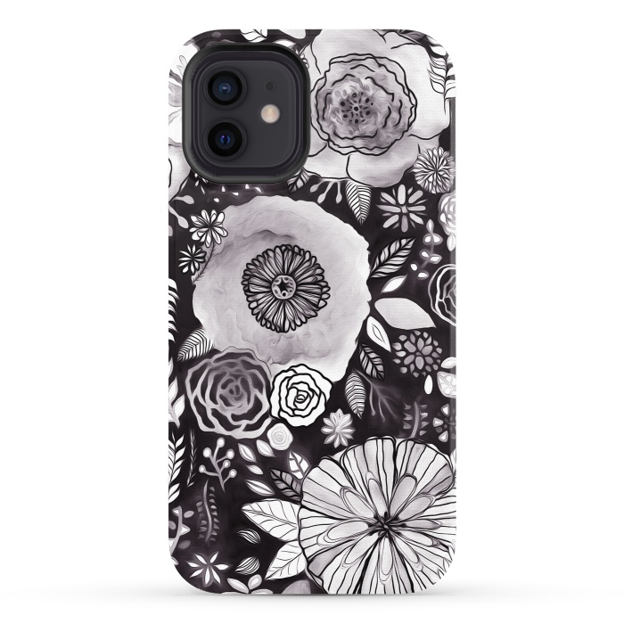 iPhone 12 StrongFit Black & White Floral Mix  by Tigatiga