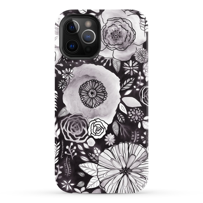 iPhone 12 Pro StrongFit Black & White Floral Mix  by Tigatiga