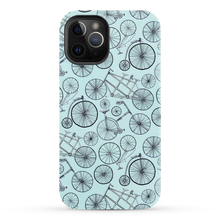 iPhone 12 Pro StrongFit Vintage Bicycles on Blue  by Tigatiga