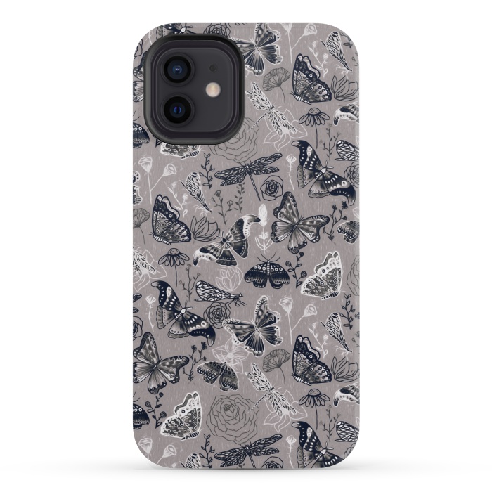 iPhone 12 mini StrongFit Grey Butterflies, Dragonflies and Moths  by Tigatiga