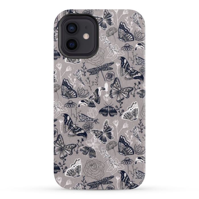 iPhone 12 StrongFit Grey Butterflies, Dragonflies and Moths  by Tigatiga