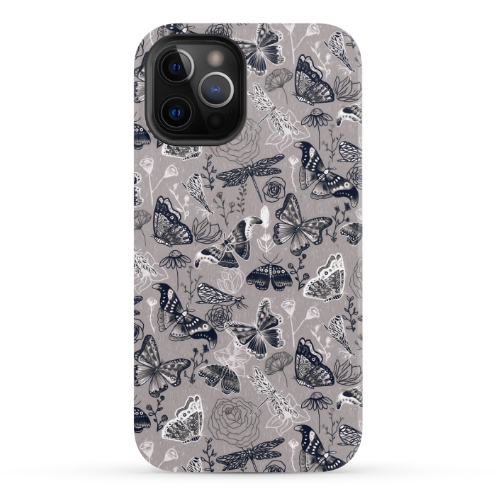 iPhone 12 Pro StrongFit Grey Butterflies, Dragonflies and Moths  by Tigatiga