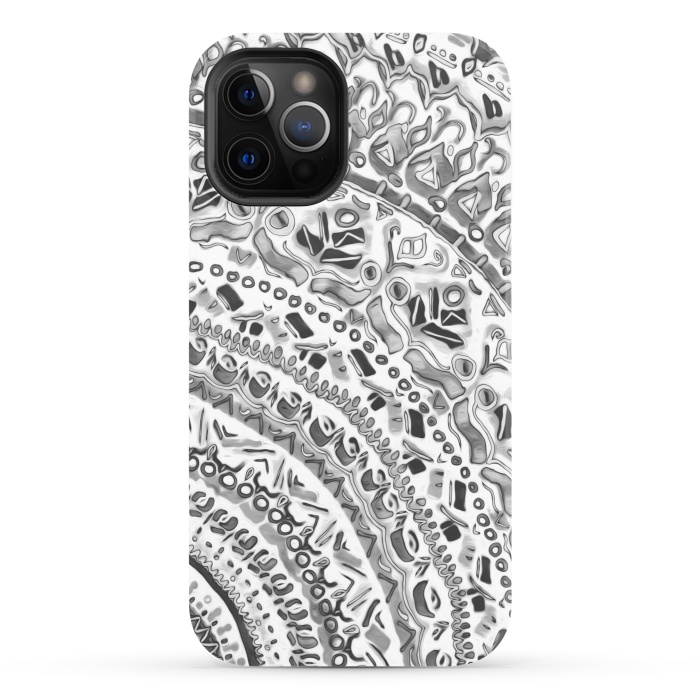 iPhone 12 Pro StrongFit Black & White Mandala  by Tigatiga