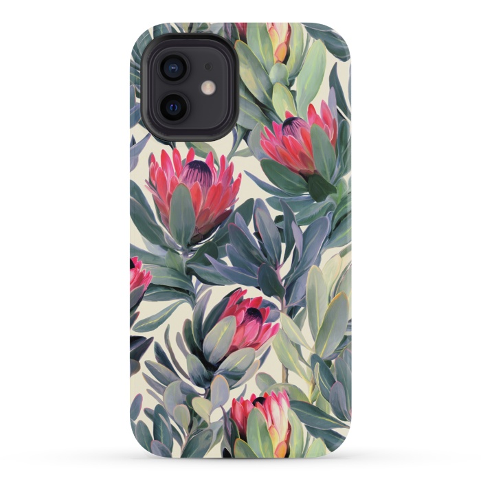 iPhone 12 mini StrongFit Painted Protea Pattern by Micklyn Le Feuvre