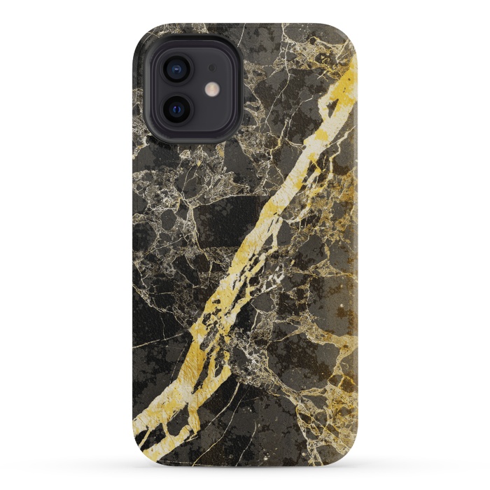 iPhone 12 mini StrongFit Black marble with diagonal golden cracks by Oana 