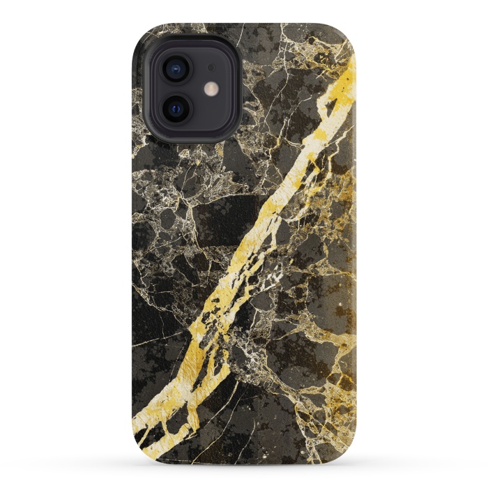 iPhone 12 StrongFit Black marble with diagonal golden cracks by Oana 