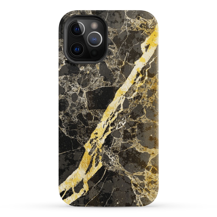 iPhone 12 Pro StrongFit Black marble with diagonal golden cracks by Oana 