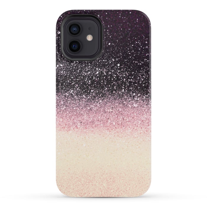 iPhone 12 mini StrongFit Half black cream glitter star dust by Oana 