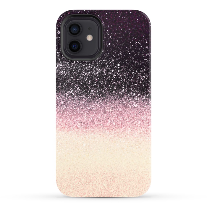iPhone 12 StrongFit Half black cream glitter star dust by Oana 
