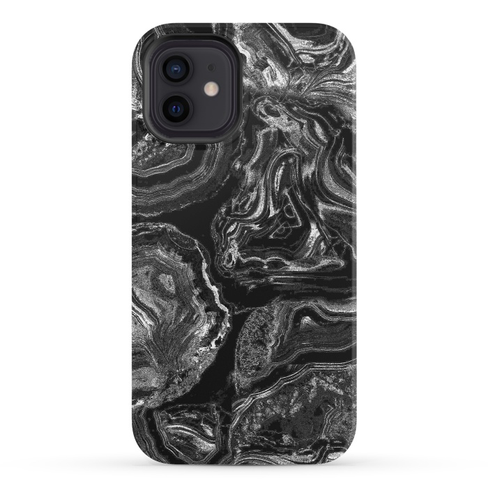 iPhone 12 mini StrongFit Black liquid marble by Oana 