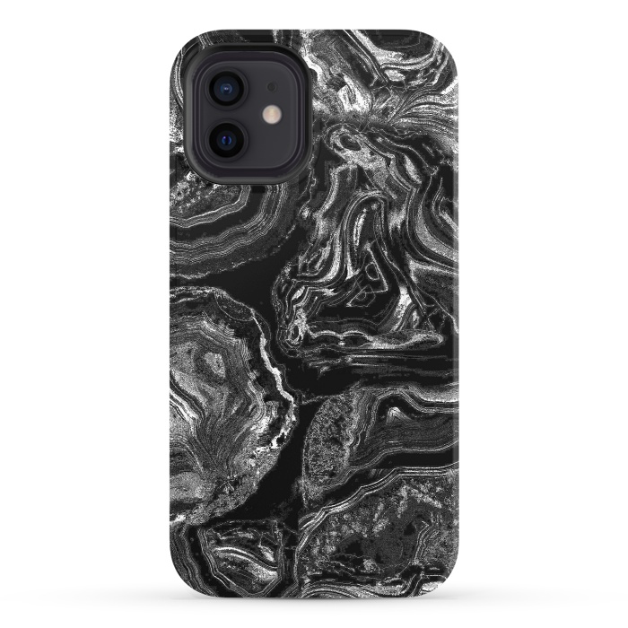 iPhone 12 StrongFit Black liquid marble by Oana 
