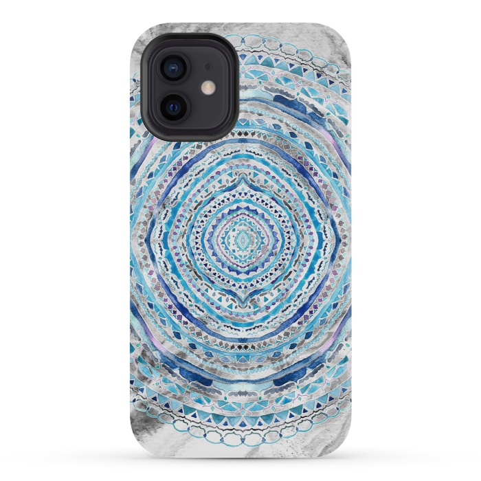 iPhone 12 mini StrongFit Blue Marbling Mandala  by Tigatiga