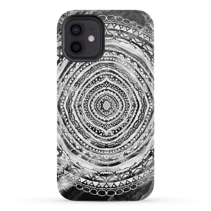 iPhone 12 mini StrongFit Black & White Marbling Mandala  by Tigatiga