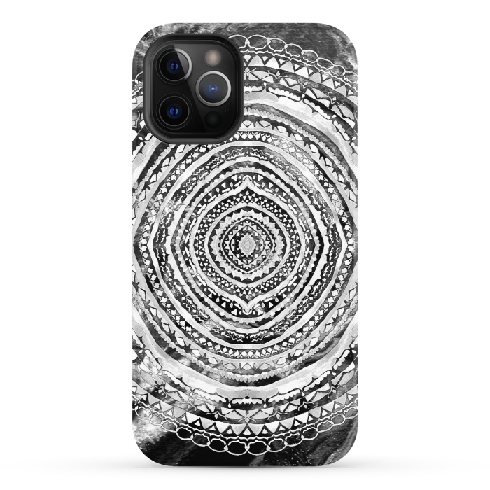 iPhone 12 Pro StrongFit Black & White Marbling Mandala  by Tigatiga