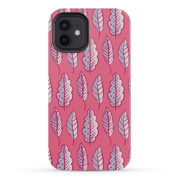 iPhone 12 mini StrongFit Pink Leaves Abstract Decorative Pattern by Boriana Giormova
