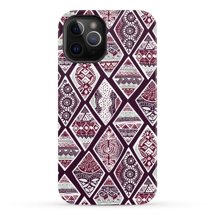 iPhone 12 Pro StrongFit Tribal Diamonds On Red, White & Sage  by Tigatiga