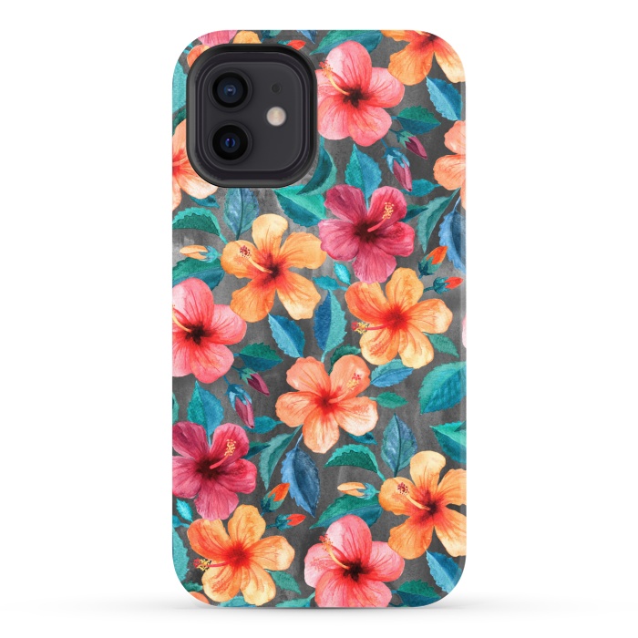 iPhone 12 StrongFit Colorful Little Tropical Hibiscus Blooms by Micklyn Le Feuvre
