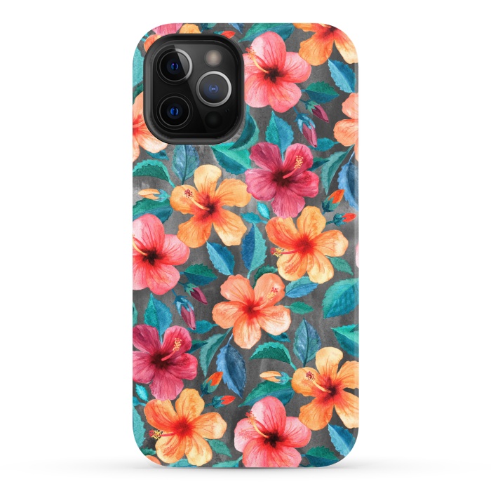 iPhone 12 Pro StrongFit Colorful Little Tropical Hibiscus Blooms by Micklyn Le Feuvre