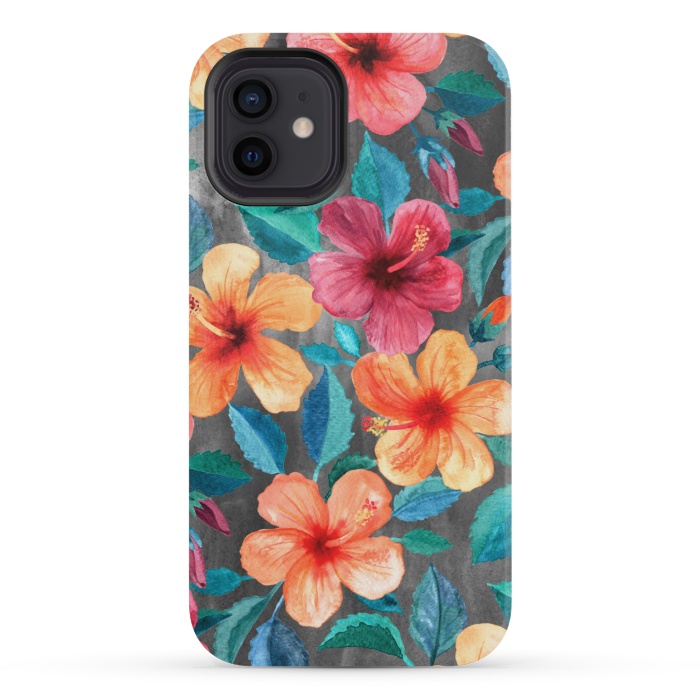 iPhone 12 mini StrongFit Colorful Tropical Hibiscus Blooms  by Micklyn Le Feuvre
