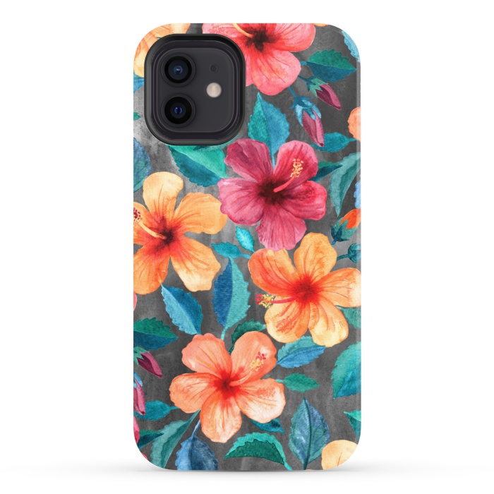 iPhone 12 StrongFit Colorful Tropical Hibiscus Blooms  by Micklyn Le Feuvre