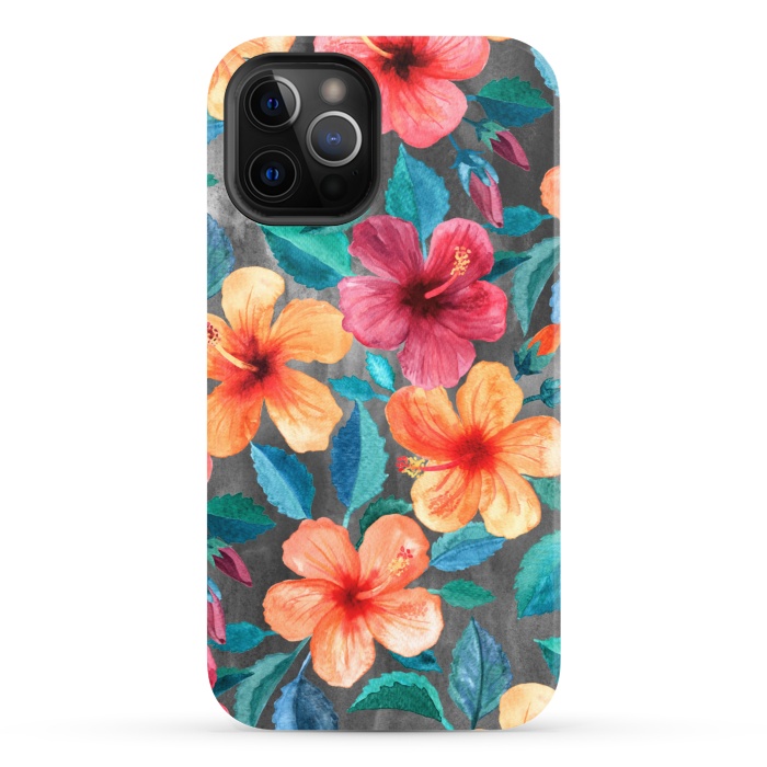 iPhone 12 Pro StrongFit Colorful Tropical Hibiscus Blooms  by Micklyn Le Feuvre