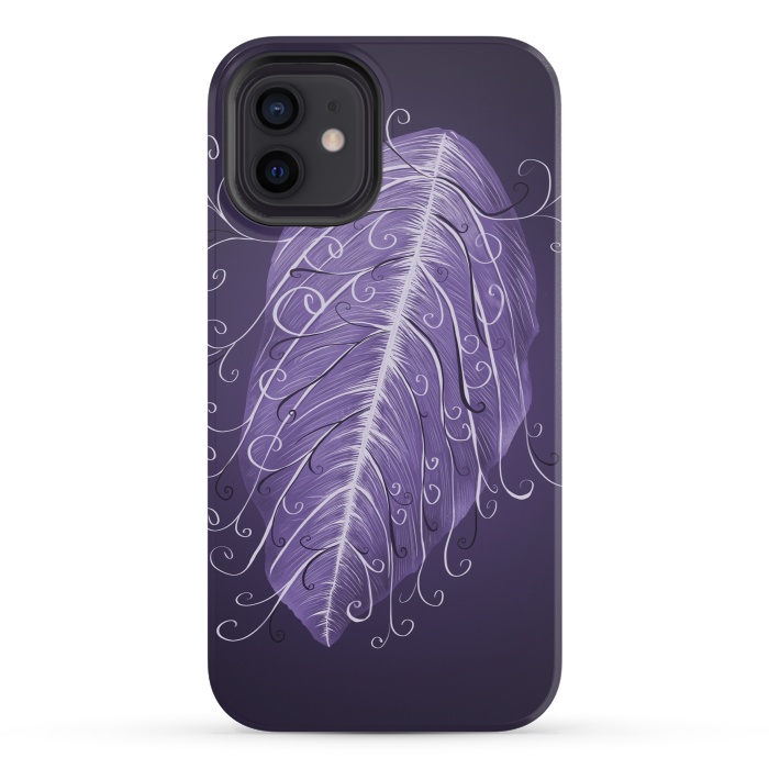 iPhone 12 mini StrongFit Violet Swirly Leaf by Boriana Giormova