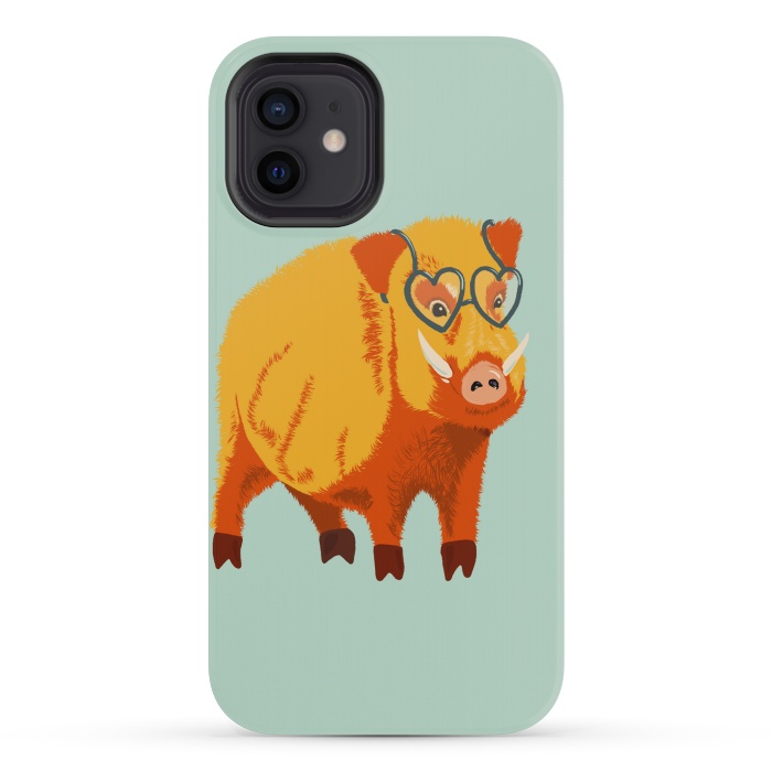 iPhone 12 mini StrongFit Cute Boar Pig With Glasses  by Boriana Giormova